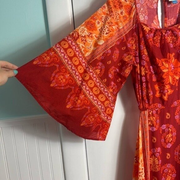 Farm Rio Printed Cutout Tiered-Hem Dress Size Medium - Picture 7 of 16